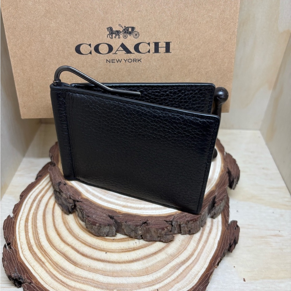 Coach Sleek Black Leather Money Clip